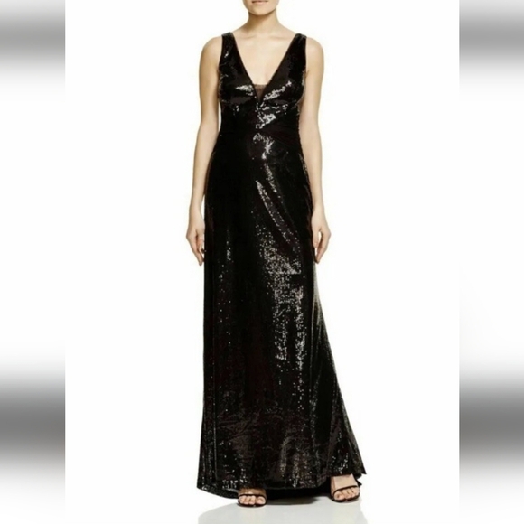 Vera Wang Black Mesh Inset Sequin Gown Long Dress Size 6 NWOT - Picture 15 of 15
